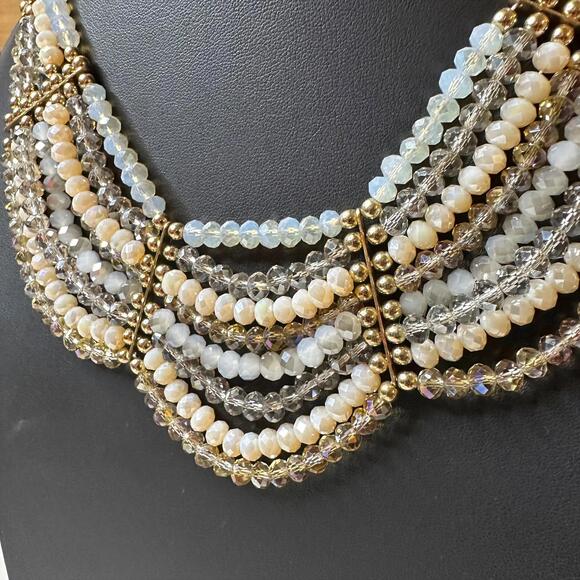 Multicolor Beaded Bib Necklace Glam Adjustable 10" Statement Piece - Picture 4 of 6